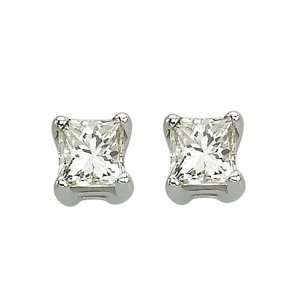  14K White Gold 1/4 ct. Princess Cut Diamond Earring Studs 