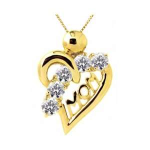 14K Yellow Gold Graceful Heart Gemstone Mom Pendant Diamond , Chain 