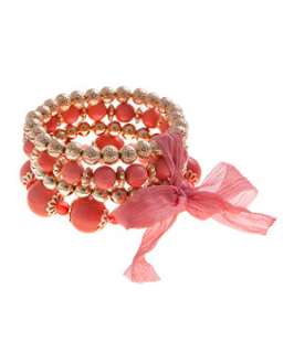 Coral (Orange) Ribbon Beaded Bracelet  228594183  New Look
