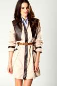 Hayley PU Trim Storm Flap Belted Trench Coat Mac