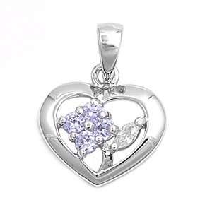  Sterling Silver Pendant   Heart   Interior Flower Design 