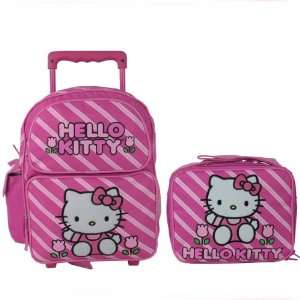 Hello Kitty Pink LARGE Rolling Backpack Bag Tote 16 Luggage Lunchbox 