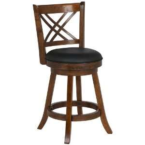 Cross Hatch Wood Black Faux Leather 24 High Counter Stool