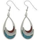  Pewter Turquoise and Coral Teardrop Earrings