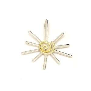 Vermeil Sterling Silver Small Sun Swirl Pendant Necklace with Rhodium 
