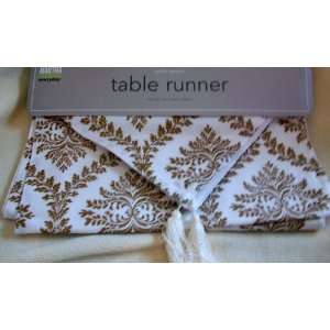 Holiday Christmas, Golden Garland, White and Gold, Table Runner