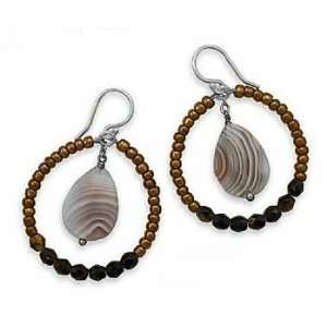   Wire Earrings, Botswana Agate/Glass Bead, 1 3/8 inch long Jewelry