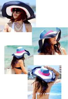   Striped Hats Cute Lady Summer Beach Wide Brim Straw Sun Hat Cap  