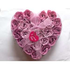 24 Pcs Purple Rose Flower Scented Bath Soap W Heart Shape Box, Perfect 