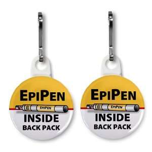 EPIPEN INSIDE Back Pack Medical Alert 2 Pack White 1 inch Zipper Pull 