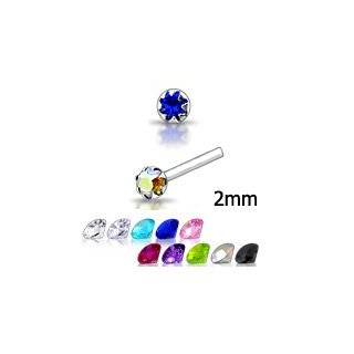   Nose Studs Rings 2mm Clawed Flower Gem 22G FREE Nose Ring Backing