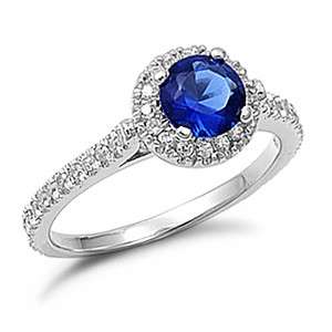   Sapphire Round CZ Sterling Silver Ring   Sizes 4,5,6,7,8,9,10  