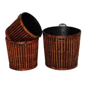  Vertical Weave Round Planter 2 Brass Ears Set of 3 Patio 