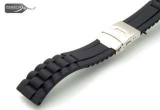 Silikon Uhrenarmband schwarz 22 mm im Wellendesign mit Faltschließe 
