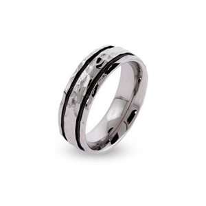  Mens Black Lined Hammered Stainless Steel Engravable Band Jewelry