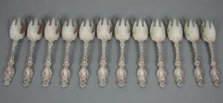 12 Sterling Whiting LILY Ice Cream Forks Set 1902 RARE  