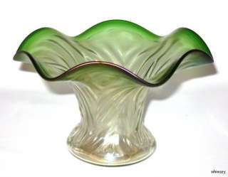 Bohemian / English Green Stain Iridescent Vase Antique  