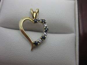 Sapphire and Diamond 10k Karat Gold Heart Pendant  