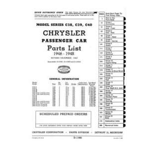  1946 1947 1948 CHRYSLER Parts Book List Guide Catalog Automotive