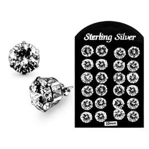 10MM CZ Round Ear Stud in 12 pair Tray Jewelry