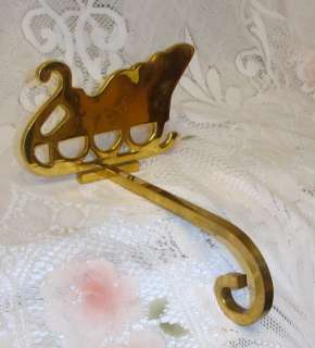   Polished Brass Christmas Santa Sleigh Stocking Hook Holder  