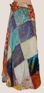   Silk Hippie Boho Patchwork Fairy Wrap Bohemian Sari Long Skirt  