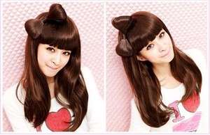   Lady Girl Bowknot Bow Wig Hair with Duckbill Clip Hairpin Party Brown