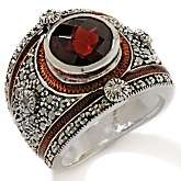   Designs ~ Garnet, White Topaz and Marcasite Sterling Silver Ring