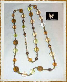 42 inch translucent green & amber long bead necklace  