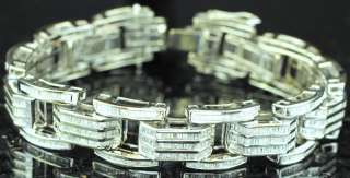 14K White Gold Bagguette Diamond Bracelet 40 CARATS MEN  