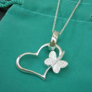 N179 SALE SILVER PLATED Butterfly HEART LINK NECKLACE  