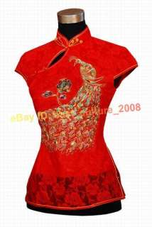 Chinese Embroidery Phoenix Shirt Blouse Red WHS 10  