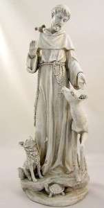   Styling Saint St Francis With Deer And Wolf Garden Figurine Statue