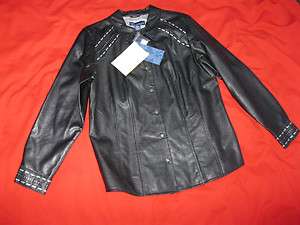 New Susan Graver Style Womens Size Large Black Shirt Jacket 100% 
