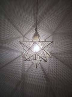 Moroccan Silver Plated Brass Hanging Star Lamp Lantern  