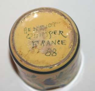 Antique Henriot Quimper Soleil Yellow RARE Condiment Mustard Jar w 
