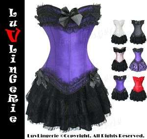 Sexy Satin Moulin Rouge Burlesque Corset & Lace Skirt  