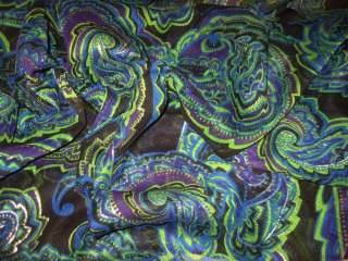 BLACK/PURPLE/BLUE/GOLD FOIL ALLOVER PAISLEY 100% POLY YORYU FABRIC 58 