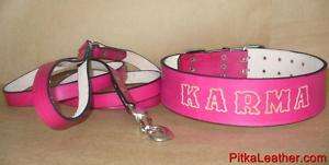 Personalized Dog Collar and Leather Leash,Pink XXL Dog  