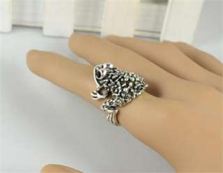   antique silver plated costume cocktail cute crazy frog crystal rings