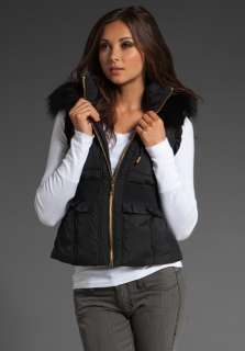 JUICY COUTURE Classic Puffer Vest with Removable Faux Fur Hood in 