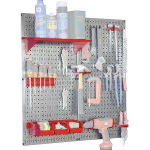   Utility Tool Storage Kit   Galvanized Steel Pegboard & Red Accessories