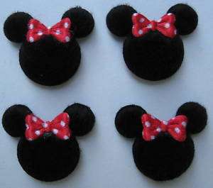 Padded Furry Felt MINNIE Mouse Head Appliques Red Hair Bow MTM 