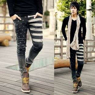 2012 Mens Korean Fashion Star Slim Straight Jeans Black 3274  