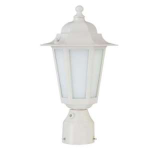   White 1Light 14 In. CFL Post Lantern w/ Satin White Glass 13WIncluded