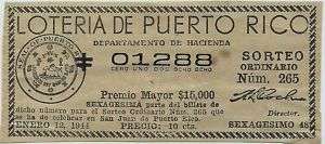1944 BILLETE LOTERIA 10 cts PUERTO RICO Lottery Ticket  