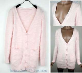 Women Knit Top Wool Cute Button Cardigan Sweater Pink  
