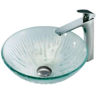 Vigo Molded Ice Round Tempered Glass Vessel Sink in Clear and L Shaped 