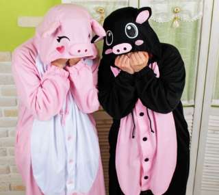 JP Anime Pink/Black Pig Pokemon Costume Animal Hoodie Kigurumi Pajamas 