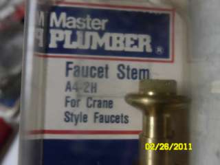 Master Plumber Faucet Stem A4 2H NEW Old Stock  